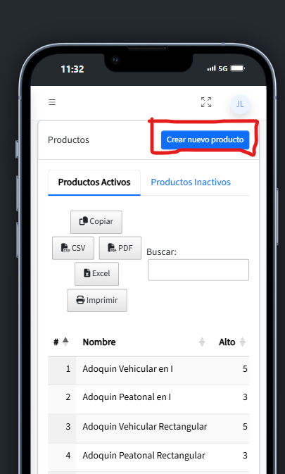 Botón crear producto