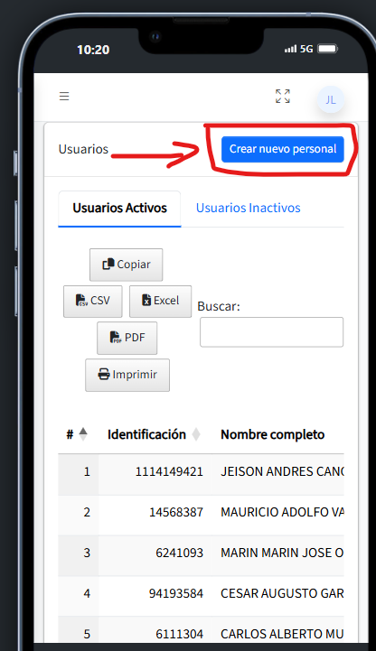 Botón crear nuevo personal