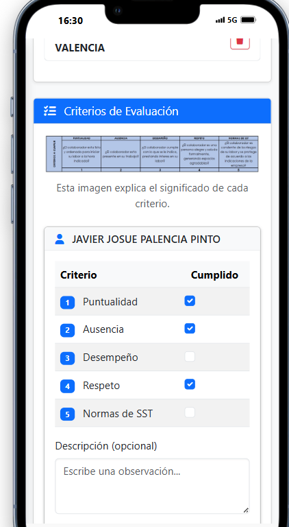 Formulario de criterios