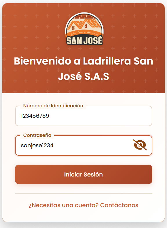 Pantalla de inicio de sesión